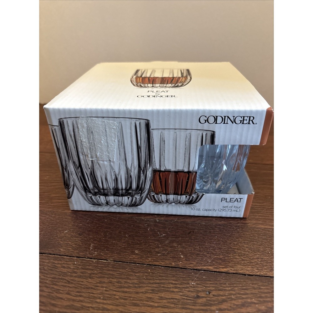 GODINGER CLEAR PLEAT DOUBLE OLD FASHIONED CRYSTAL TUMBLER 11 OZ 3.75"H 4 PCS NIB